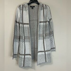 Love Ever After Gray Plaid Open-Front Hooded Cardigan, Size M